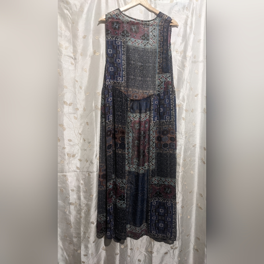 Boho Chic Multi Pattern Long Sleeveless Duster Sz… - image 6